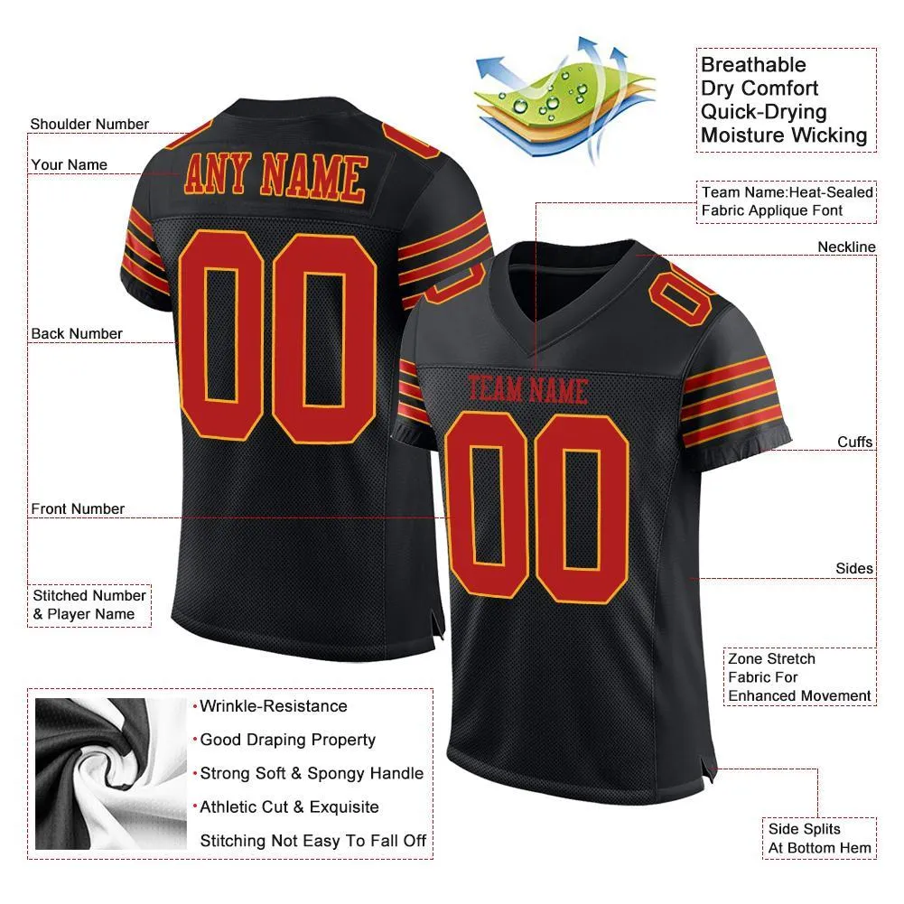 Custom Black Scarlet-Gold Mesh Authentic Football Jersey FansIdea