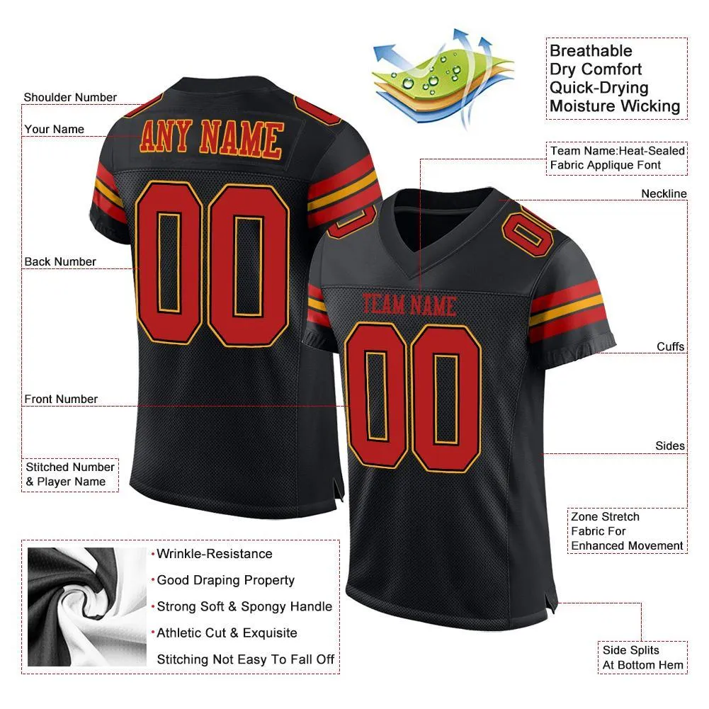 Custom Black Scarlet-Gold Mesh Authentic Football Jersey FansIdea