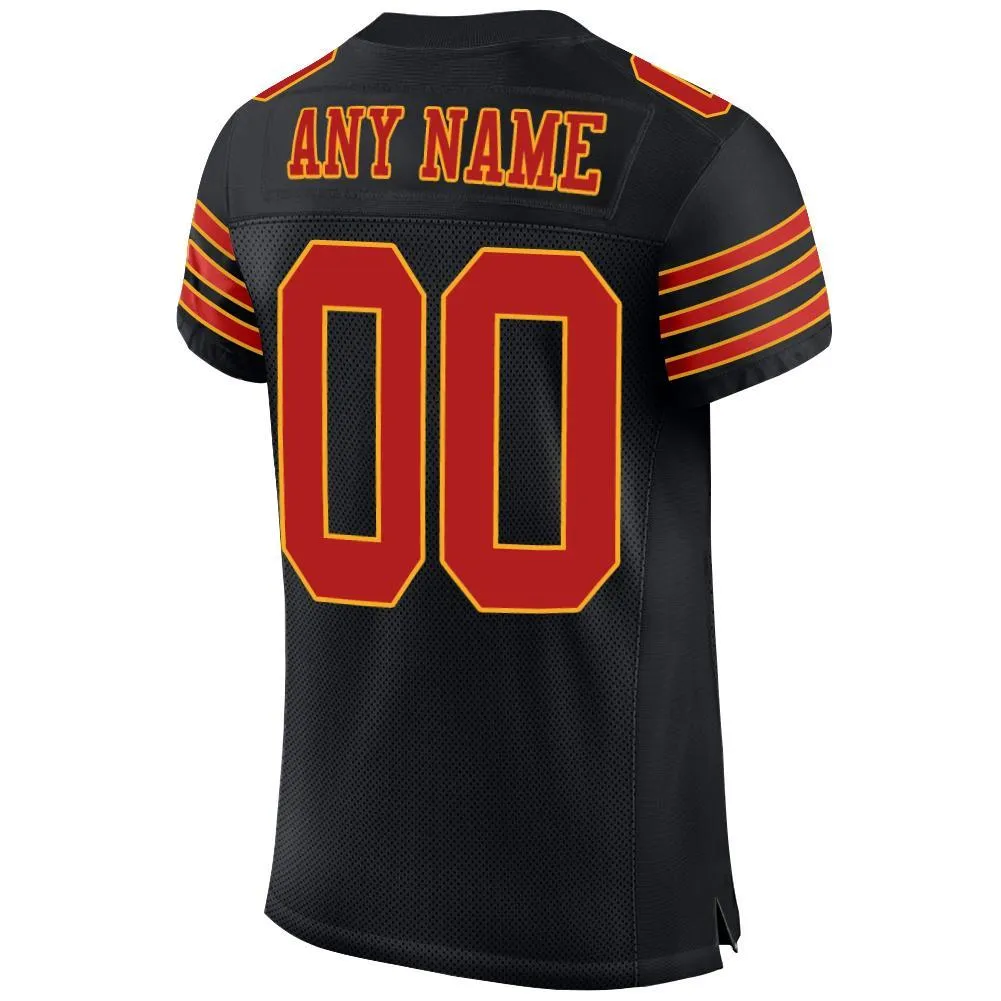 Custom Black Scarlet-Gold Mesh Authentic Football Jersey FansIdea