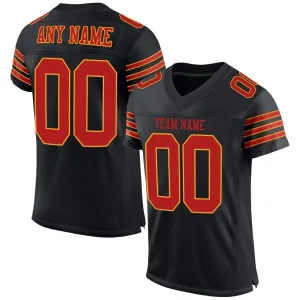 Custom Black Scarlet-Gold Mesh Authentic Football Jersey FansIdea