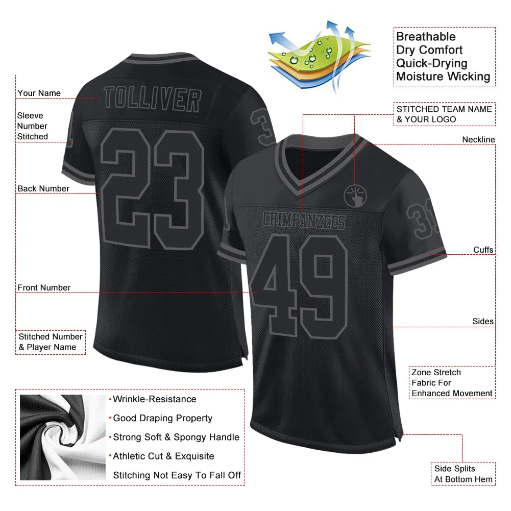 Custom Black Steel Gray Mesh Authentic Throwback Football Jersey FansIdea
