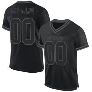 Custom Black Steel Gray Mesh Authentic Throwback Football Jersey FansIdea