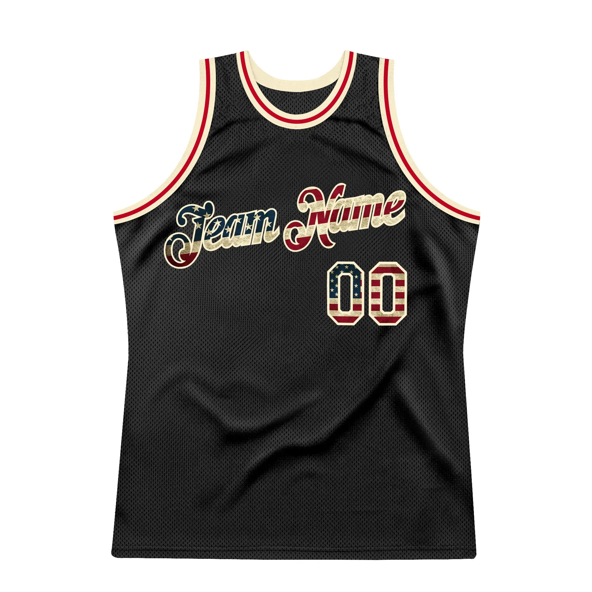 Custom Black Vintage USA Flag-Cream Authentic Throwback Basketball Jersey FansIdea