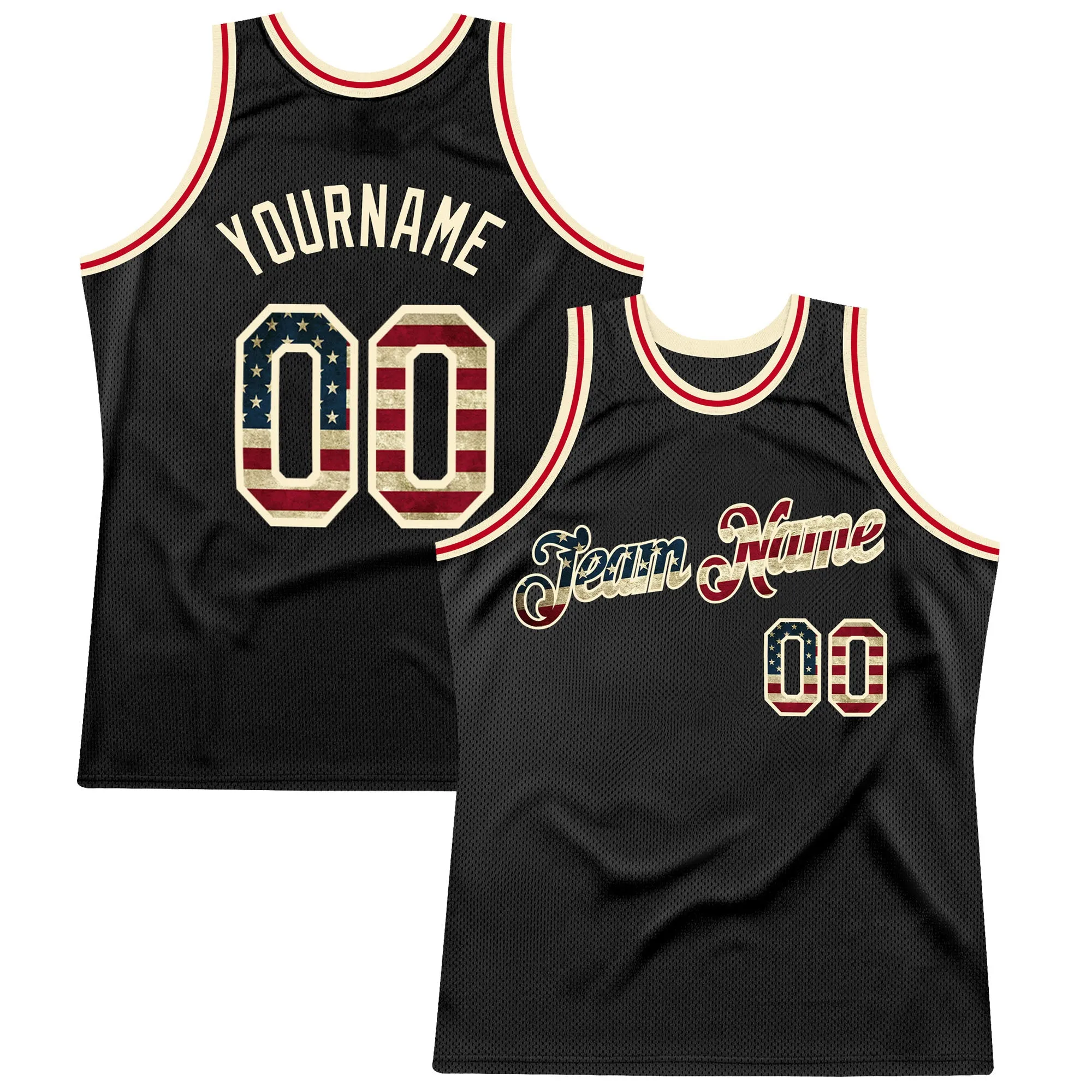 Custom Black Vintage USA Flag-Cream Authentic Throwback Basketball Jersey FansIdea