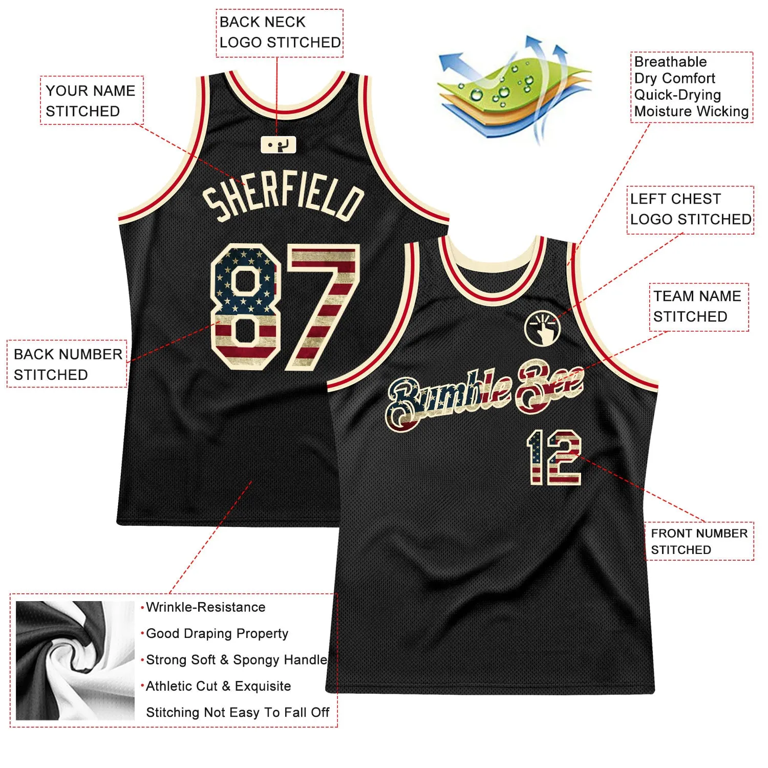 Custom Black Vintage USA Flag-Cream Authentic Throwback Basketball Jersey FansIdea