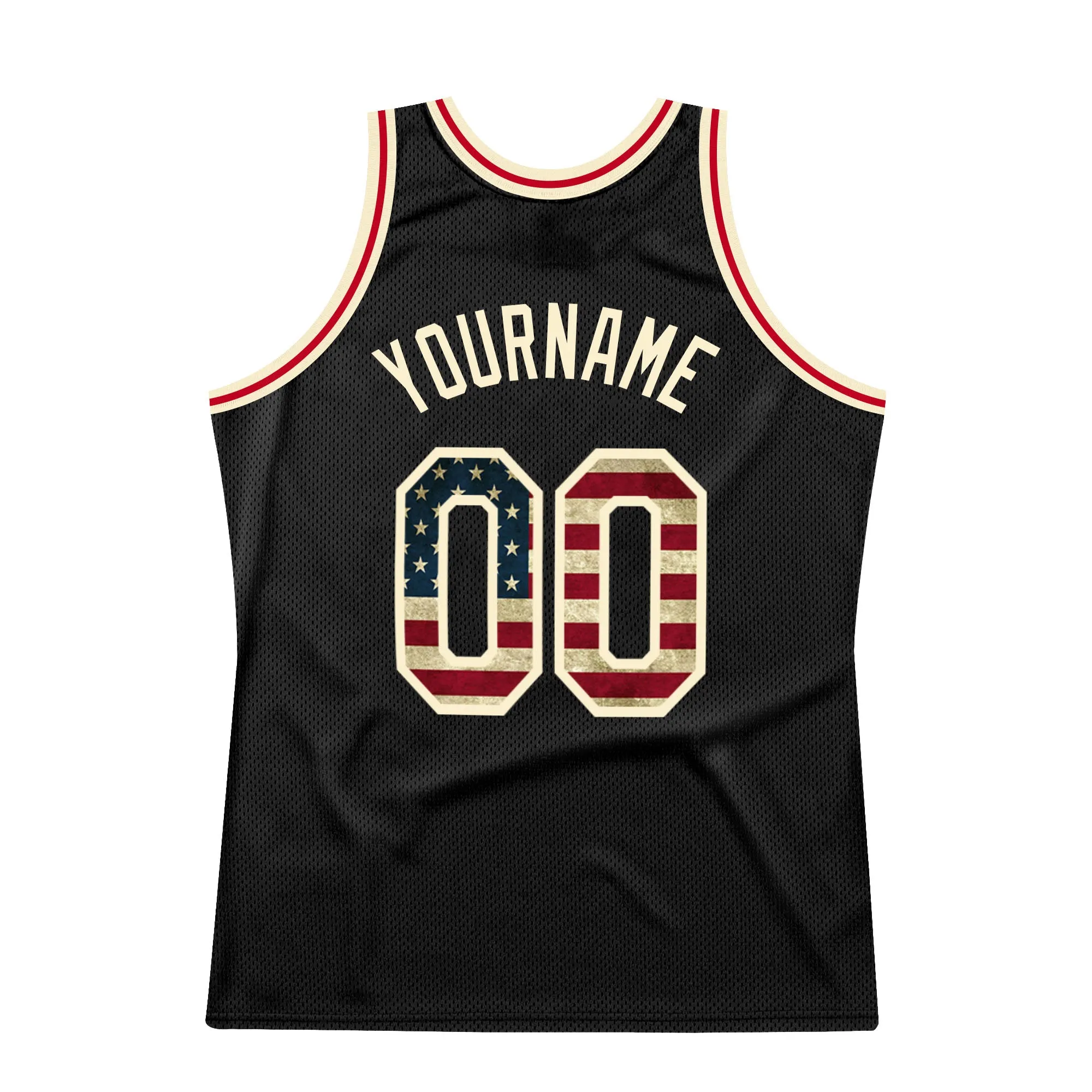 Custom Black Vintage USA Flag-Cream Authentic Throwback Basketball Jersey FansIdea
