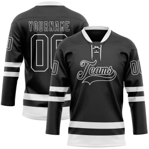 Custom Black White Hockey Lace Neck Jersey FansIdea