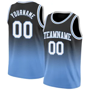 Custom Black White-Light Blue Authentic Fade Fashion Basketball Jersey FansIdea