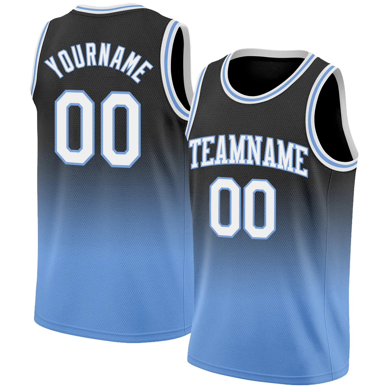 Custom Black White-Light Blue Authentic Fade Fashion Basketball Jersey FansIdea