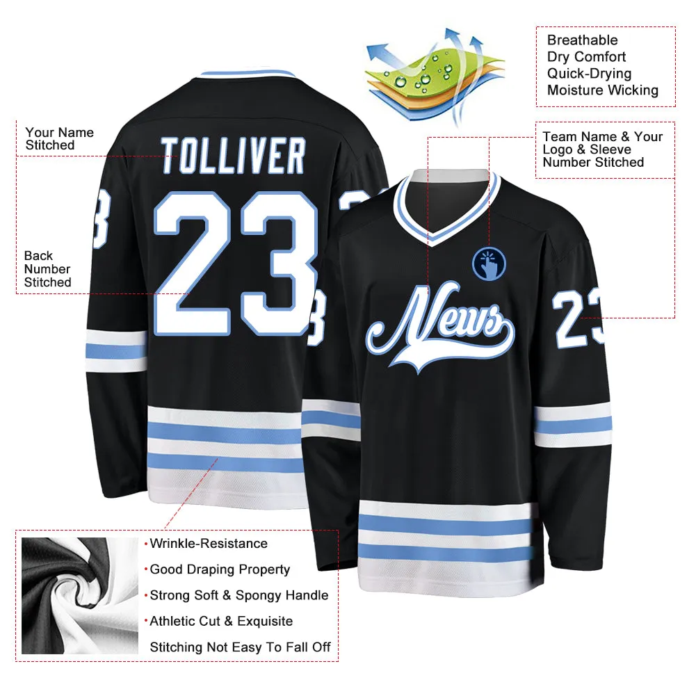 Custom Black White-Light Blue Hockey Jersey FansIdea