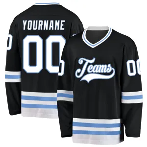 Custom Black White-Light Blue Hockey Jersey FansIdea