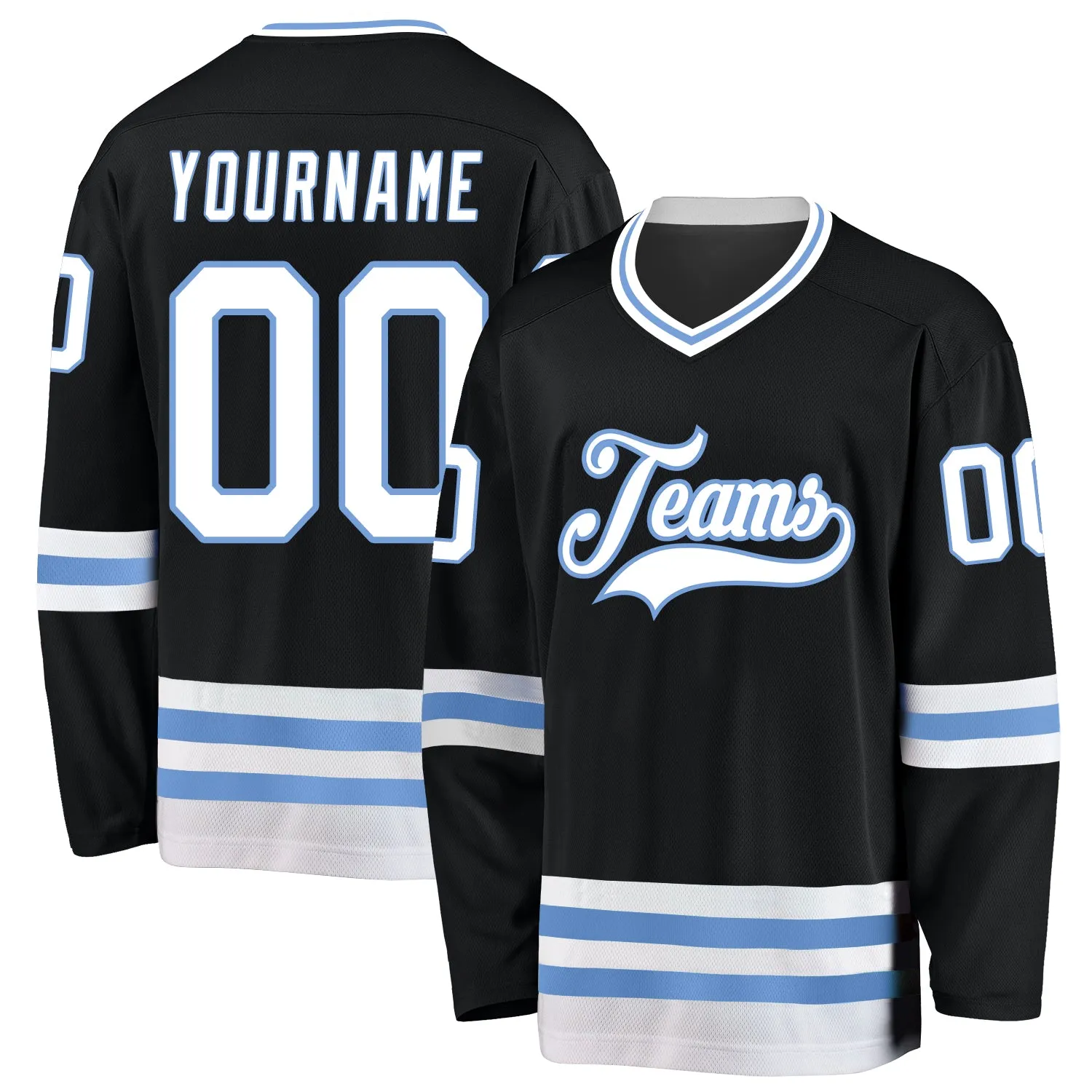 Custom Black White-Light Blue Hockey Jersey FansIdea