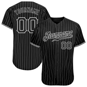 Custom Black White Pinstripe Black-White Authentic Baseball Jersey FansIdea