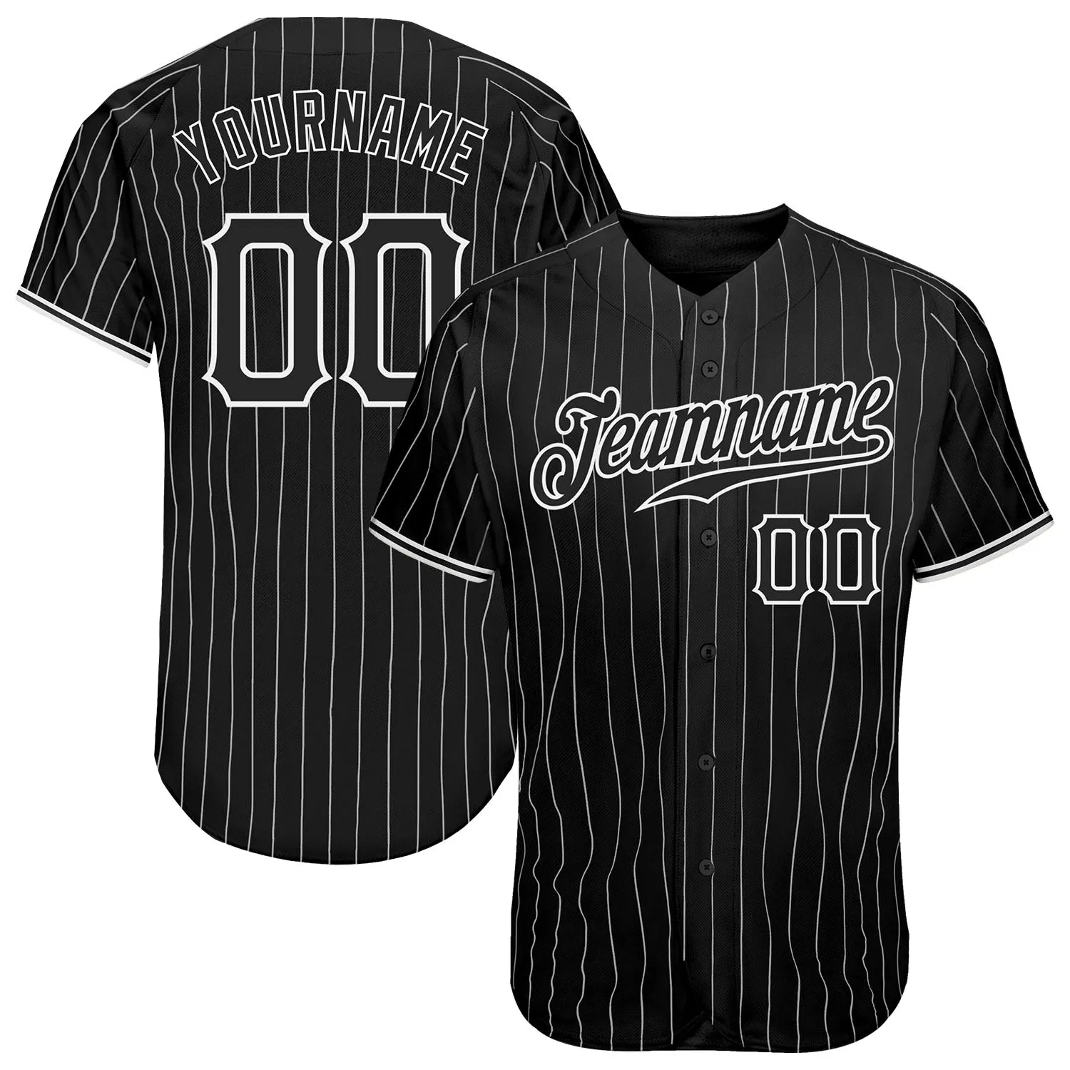 Custom Black White Pinstripe Black-White Authentic Baseball Jersey FansIdea