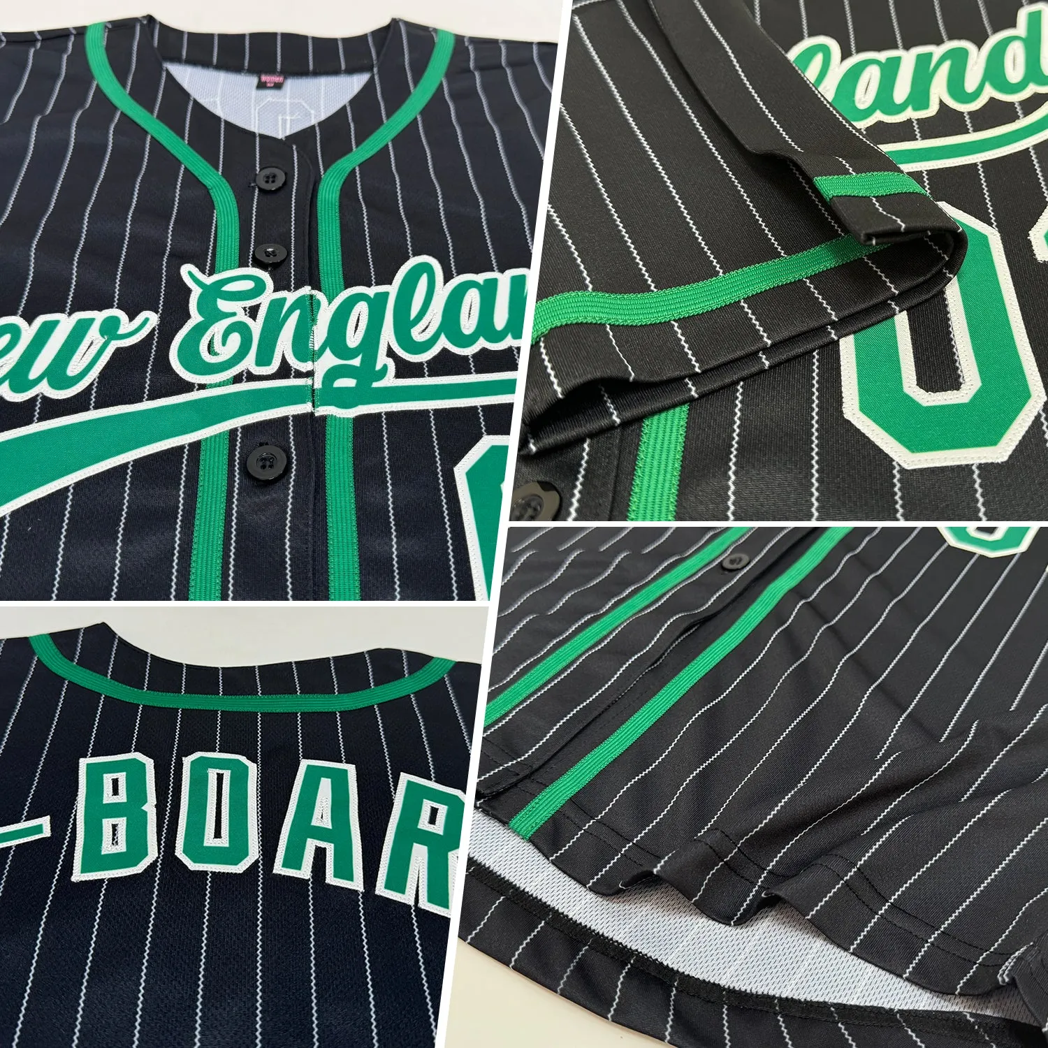 Custom Black White Pinstripe Kelly Green Authentic Baseball Jersey FansIdea