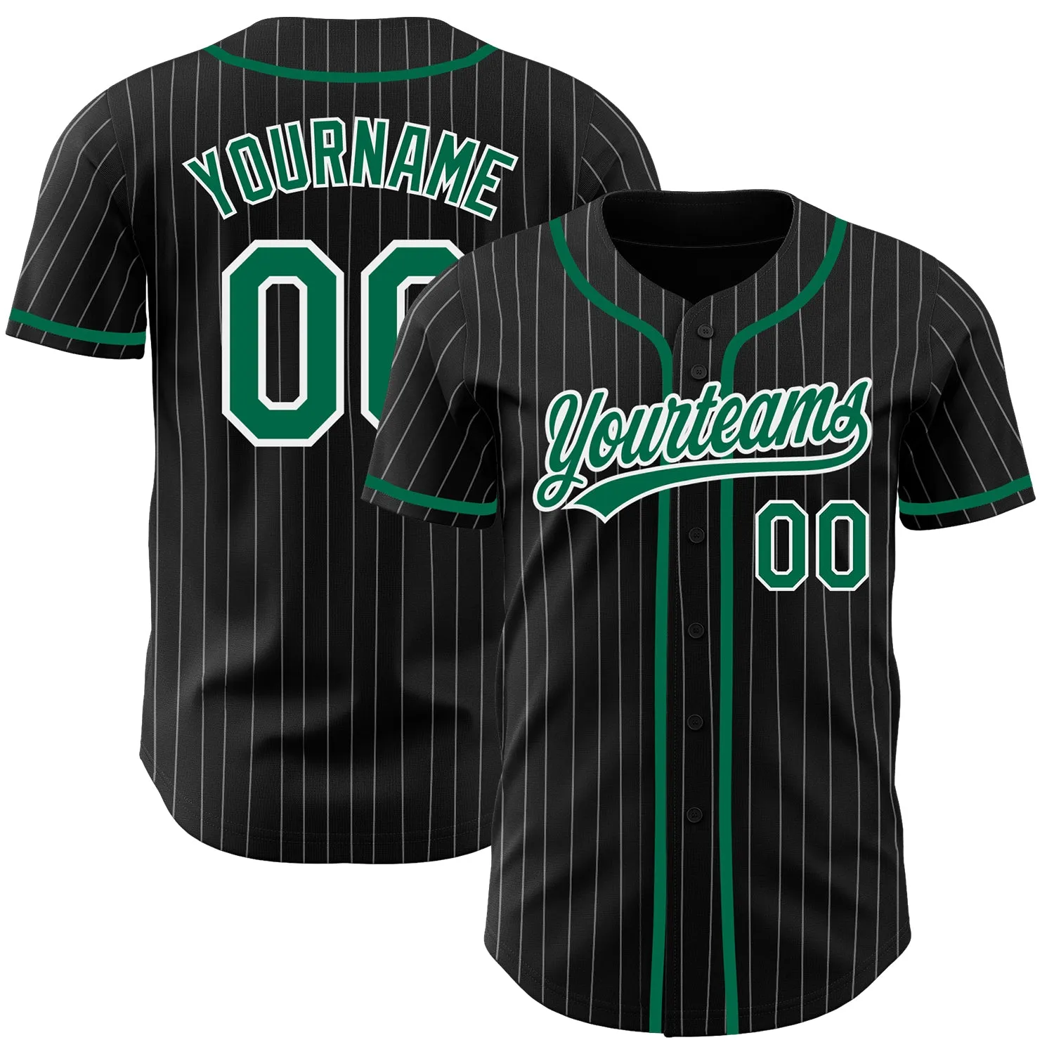 Custom Black White Pinstripe Kelly Green Authentic Baseball Jersey FansIdea