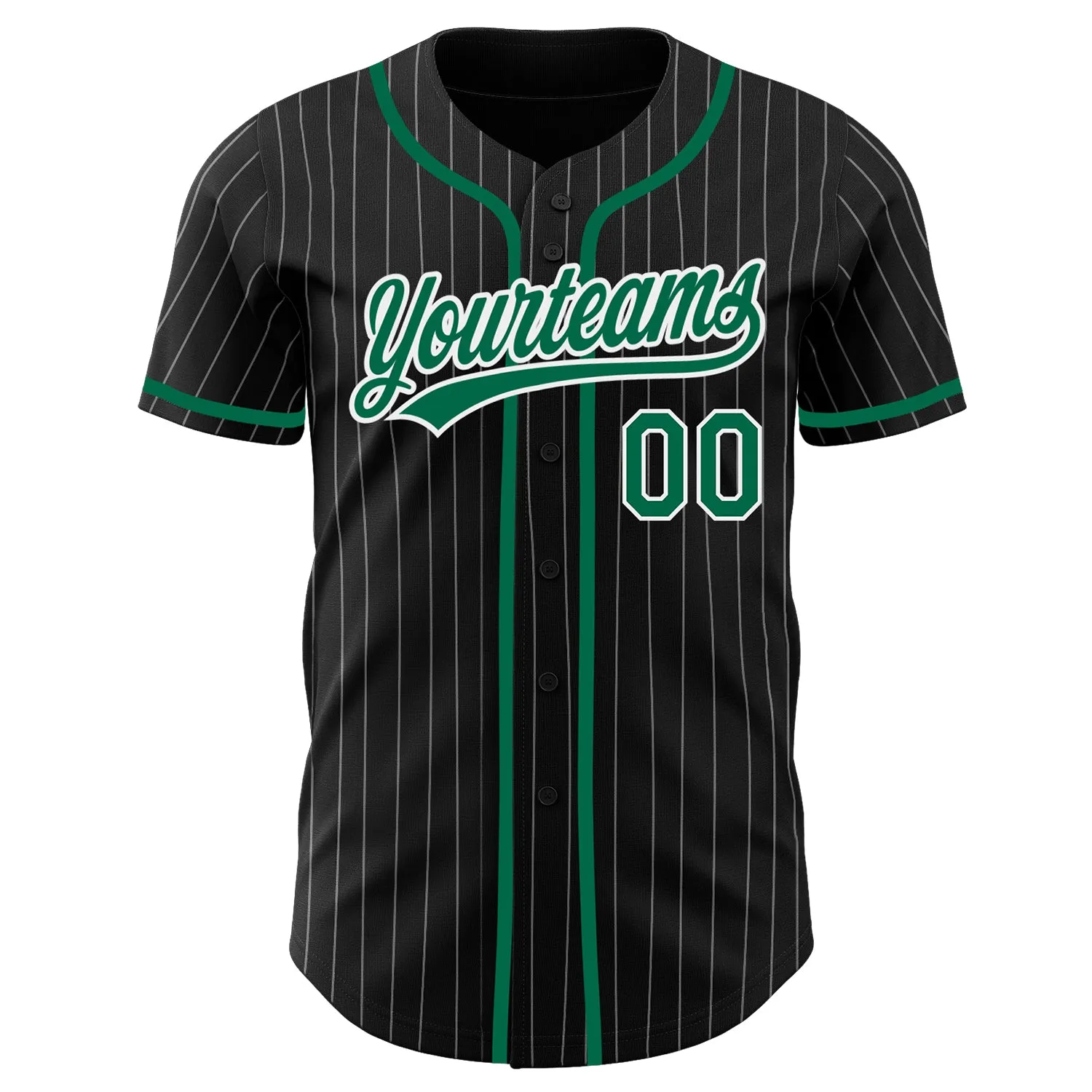 Custom Black White Pinstripe Kelly Green Authentic Baseball Jersey FansIdea