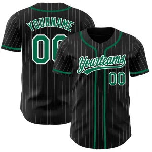 Custom Black White Pinstripe Kelly Green Authentic Baseball Jersey FansIdea