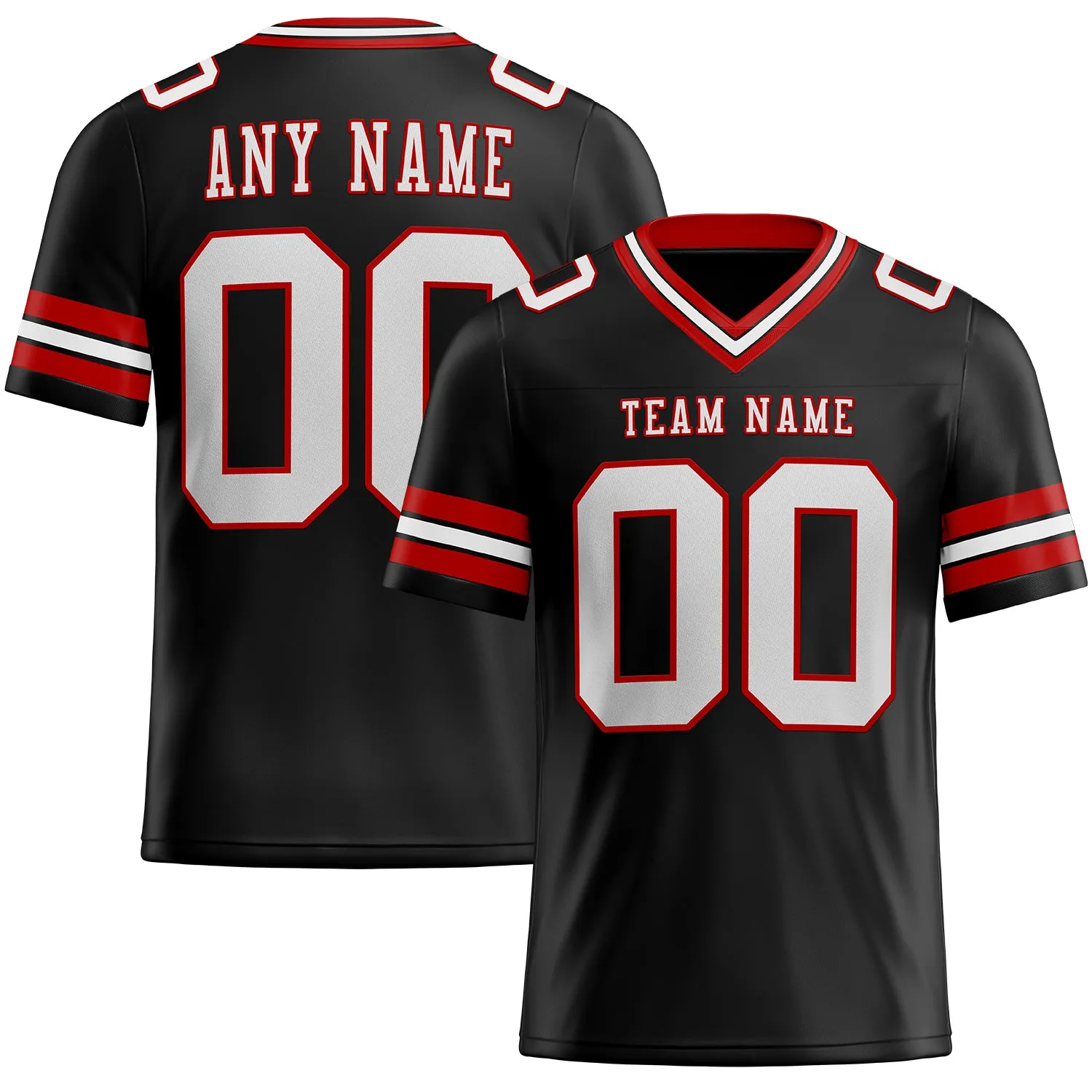 Custom Black White-Red Mesh Authentic Football Jersey FansIdea