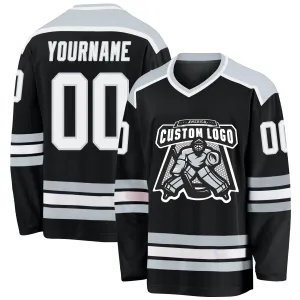 Custom Black White-Silver Hockey Jersey FansIdea