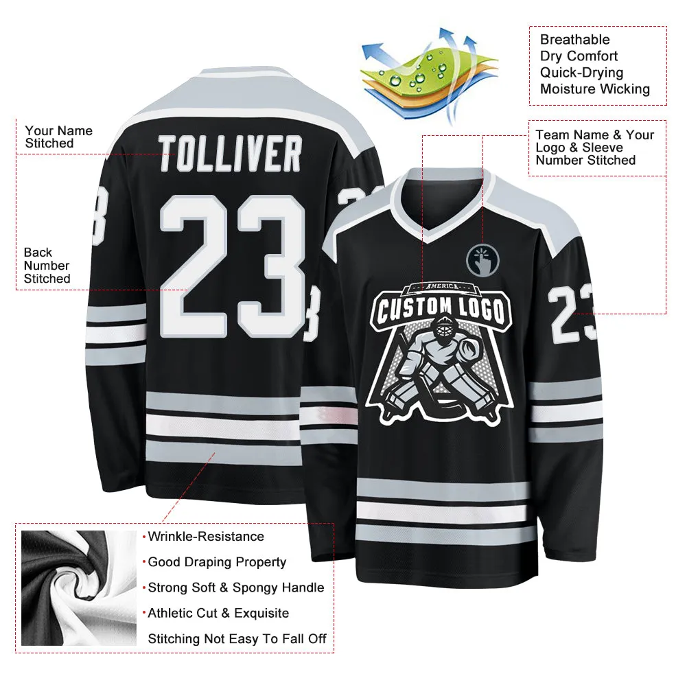 Custom Black White-Silver Hockey Jersey FansIdea