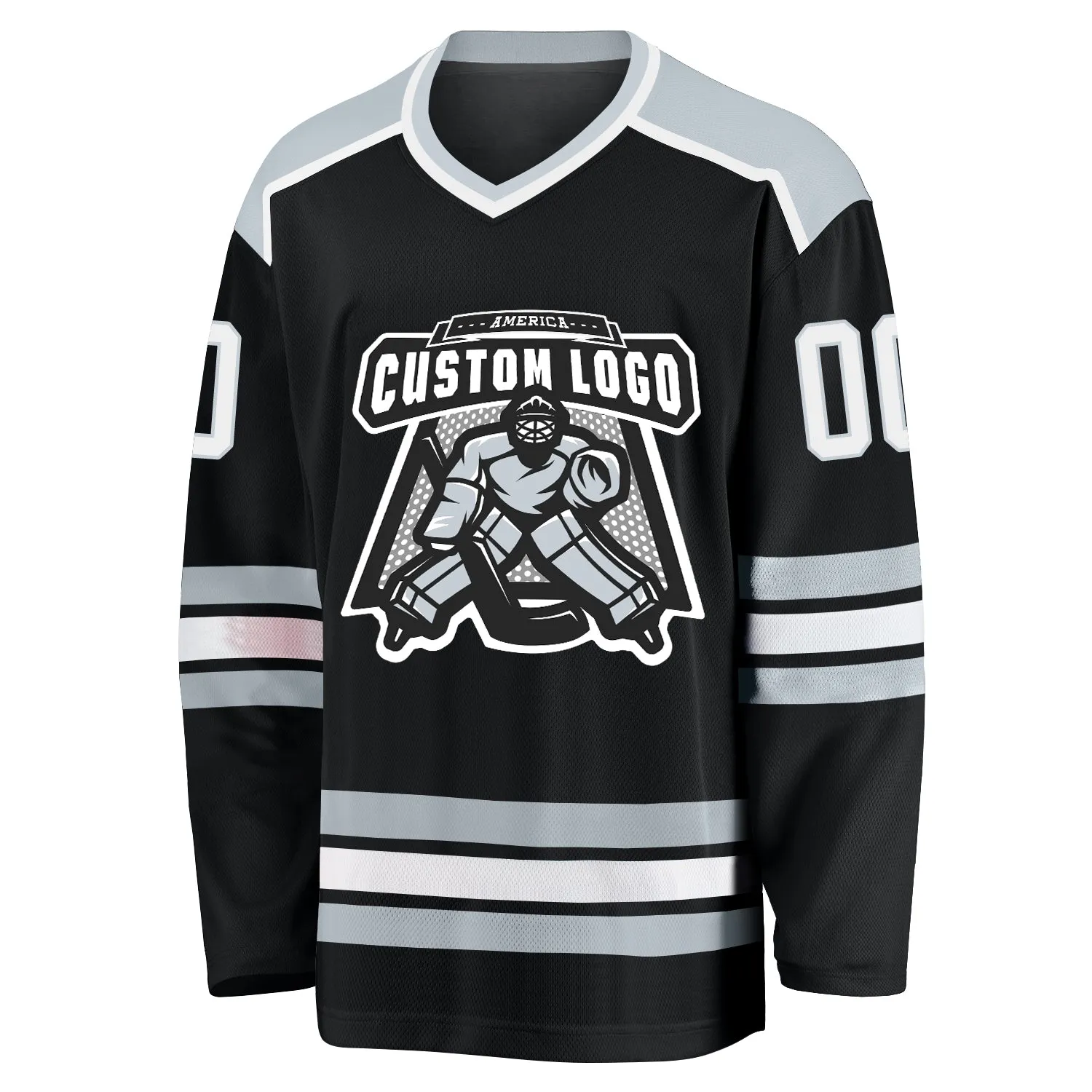 Custom Black White-Silver Hockey Jersey FansIdea
