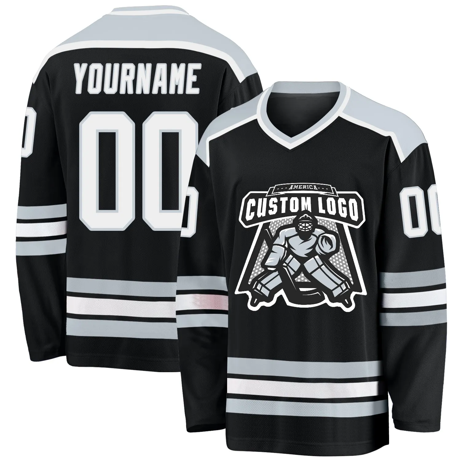 Custom Black White-Silver Hockey Jersey FansIdea
