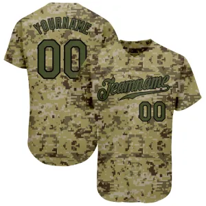 Custom Camo Olive-Black Authentic Salute To Service Baseball Jersey FansIdea