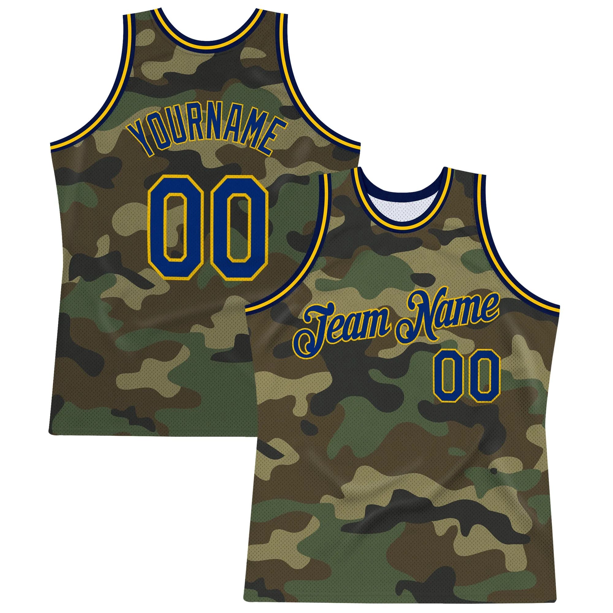 Custom Camo Royal-Gold Authentic Salute To Service Basketball Jersey FansIdea