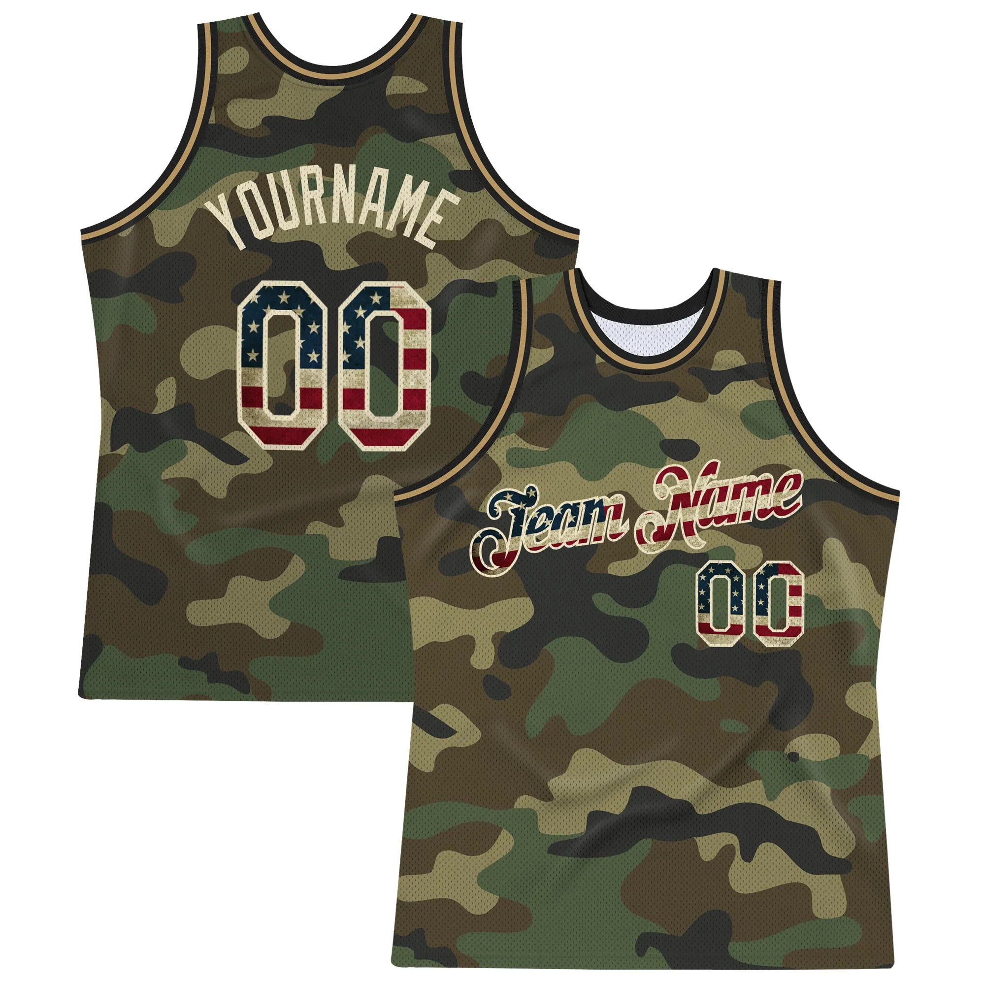 Custom Camo Vintage USA Flag-Cream Authentic Salute To Service Basketball Jersey FansIdea