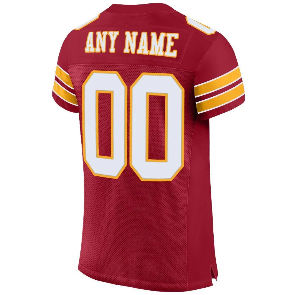 Custom Cardinal White-Gold Mesh Authentic Football Jersey FansIdea