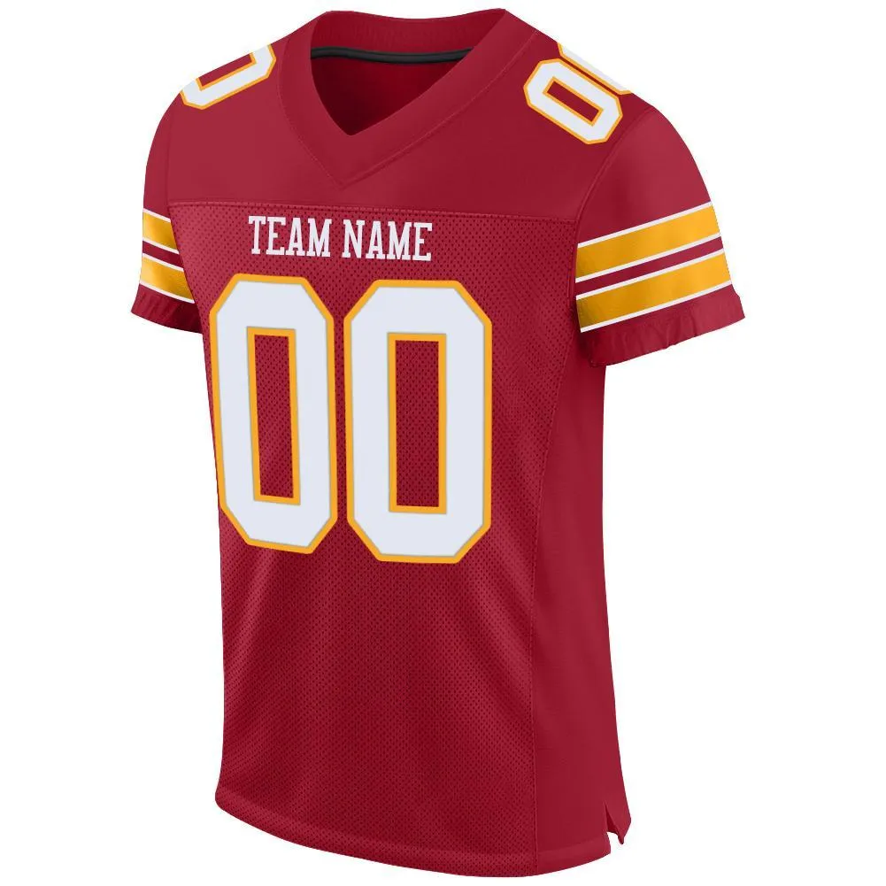 Custom Cardinal White-Gold Mesh Authentic Football Jersey FansIdea