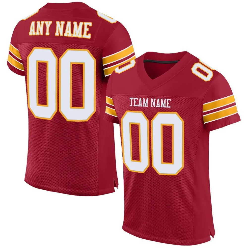 Custom Cardinal White-Gold Mesh Authentic Football Jersey FansIdea