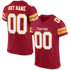 Custom Cardinal White-Gold Mesh Authentic Football Jersey FansIdea