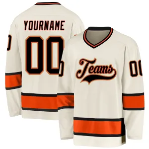 Custom Cream Black-Orange Hockey Jersey FansIdea