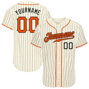 Custom Cream Black Pinstripe Orange-Black Authentic Baseball Jersey FansIdea