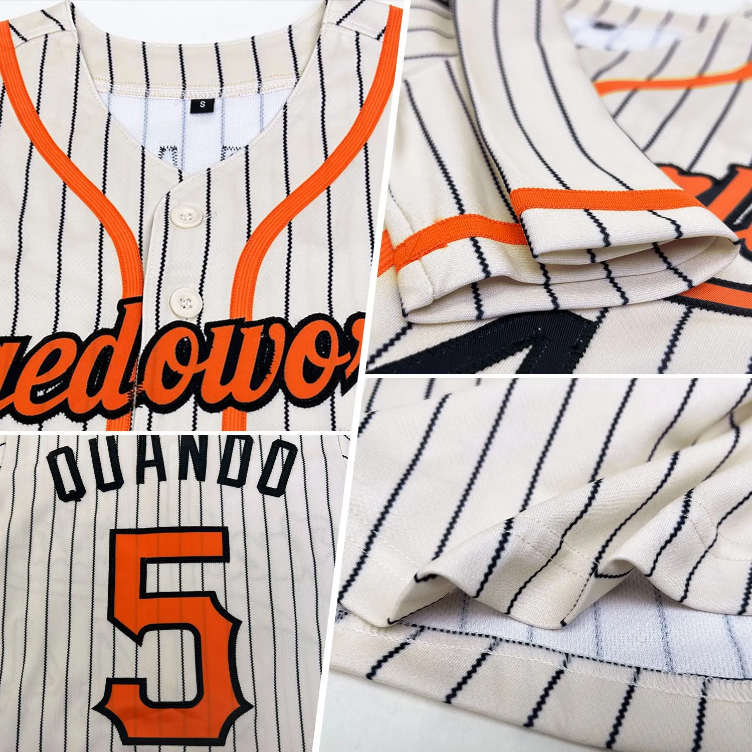 Custom Cream Black Pinstripe Orange-Black Authentic Baseball Jersey FansIdea