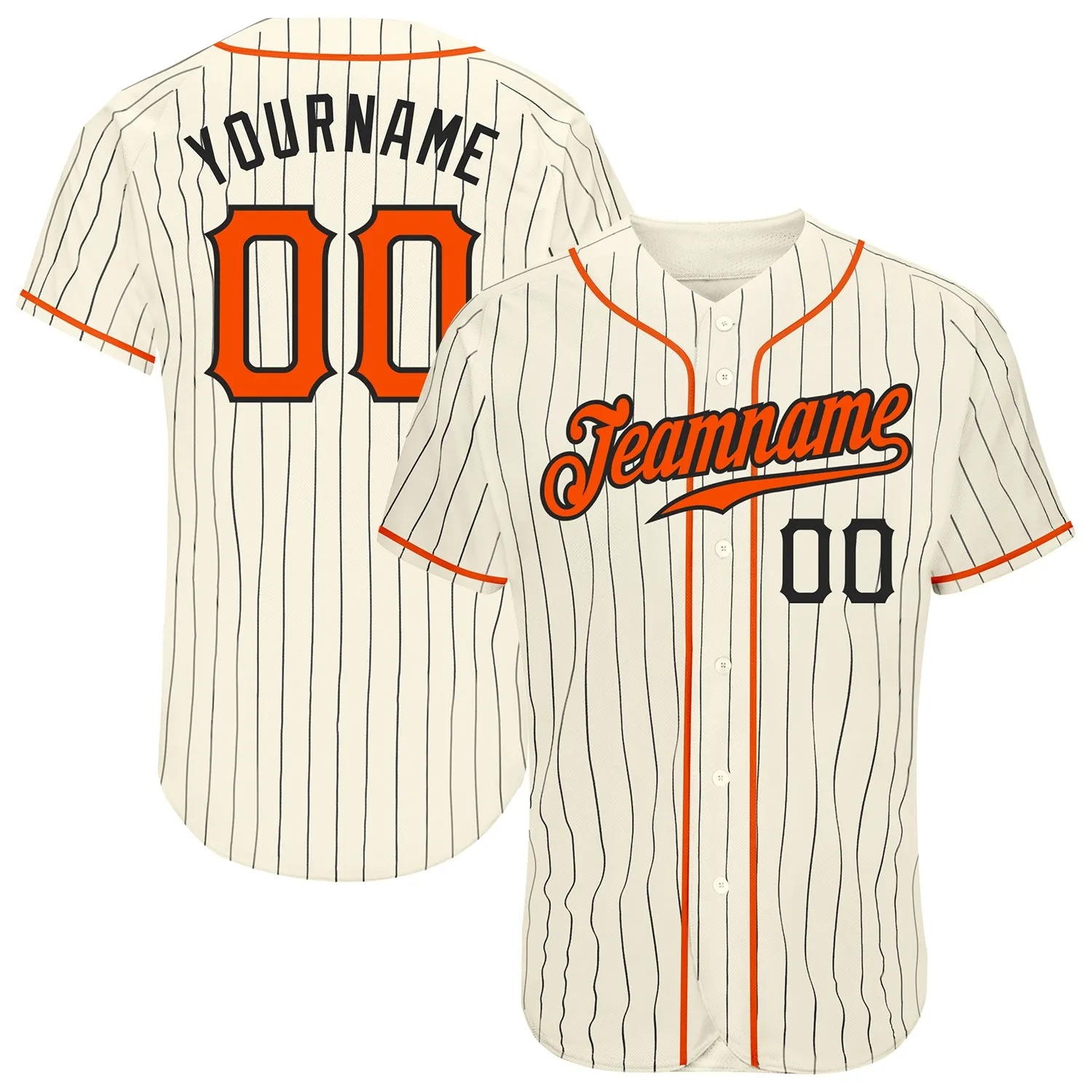 Custom Cream Black Pinstripe Orange-Black Authentic Baseball Jersey FansIdea