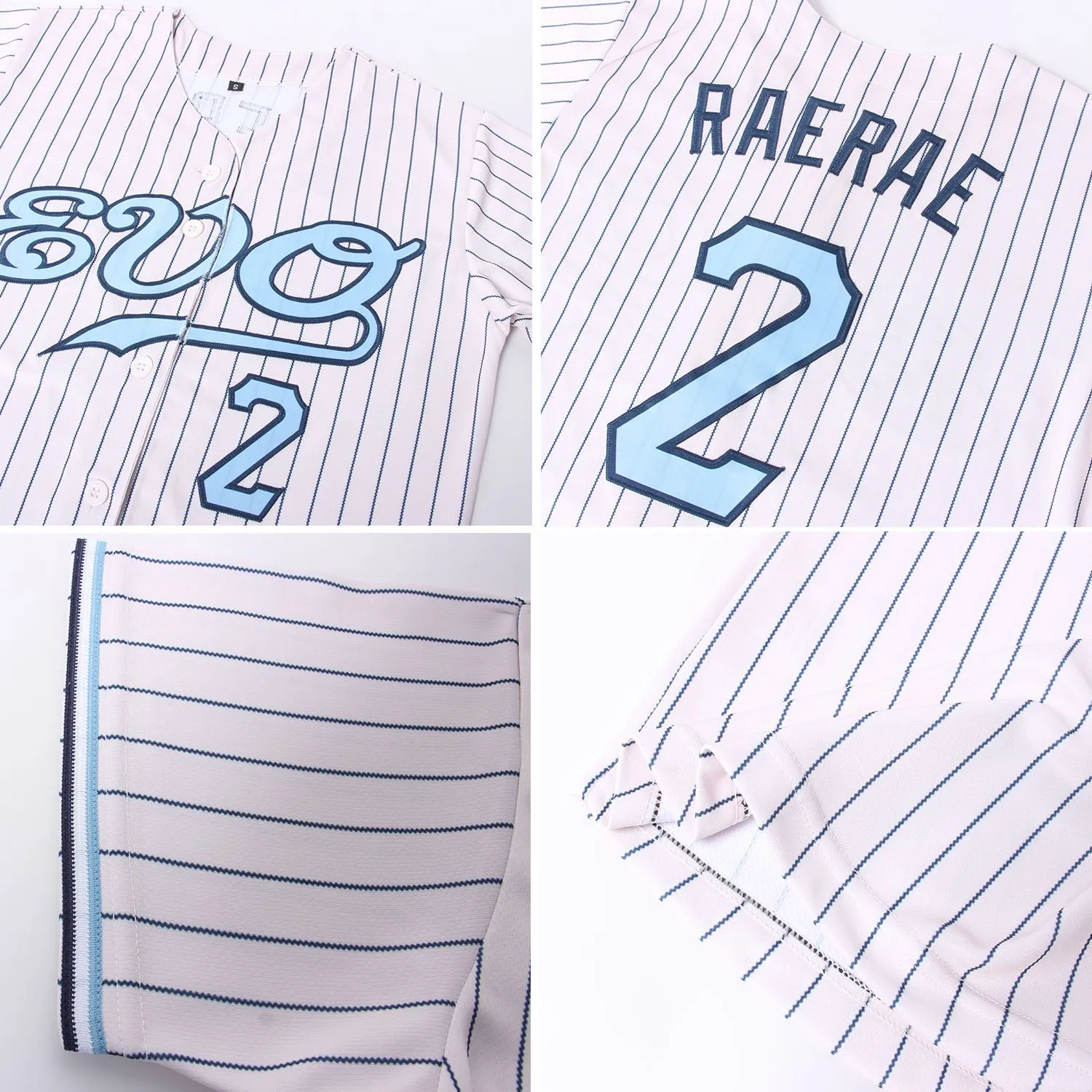 Custom Cream Navy Pinstripe Light Blue-Navy Authentic Baseball Jersey FansIdea