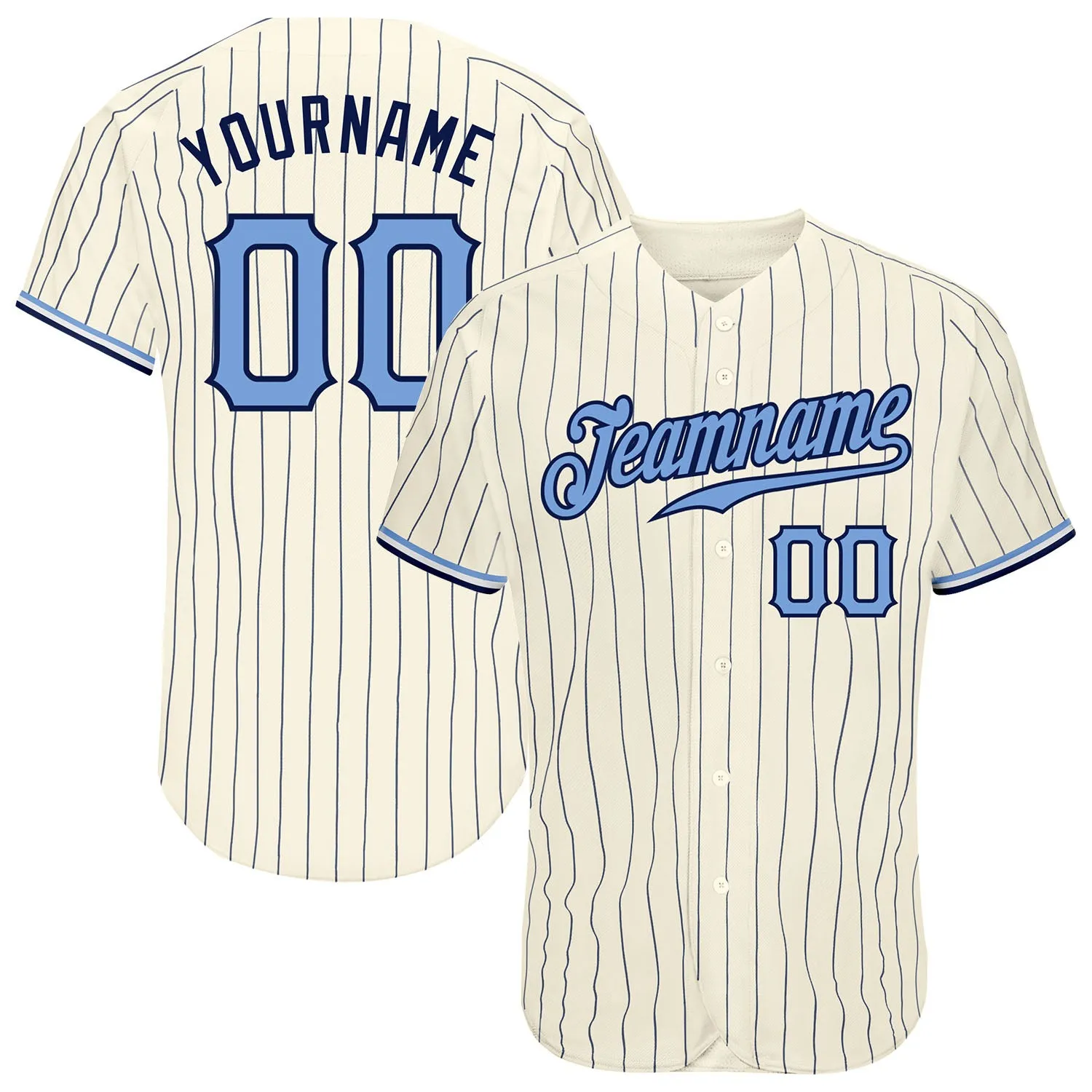 Custom Cream Navy Pinstripe Light Blue-Navy Authentic Baseball Jersey FansIdea