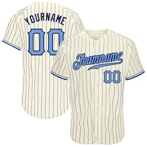 Custom Cream Navy Pinstripe Light Blue-Navy Authentic Baseball Jersey FansIdea