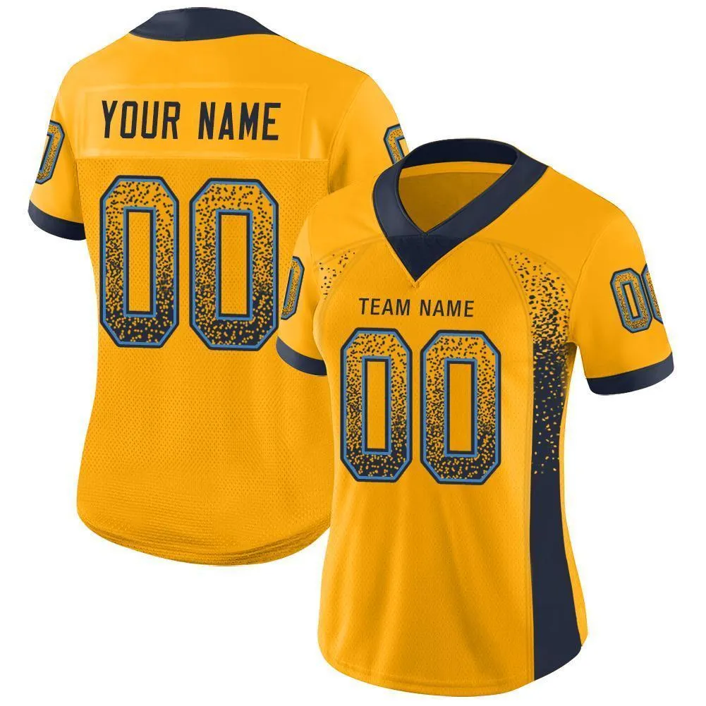 Custom Gold Navy-Powder Blue Mesh Drift Fashion Football Jersey FansIdea