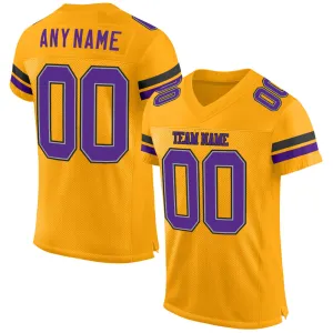 Custom Gold Purple-Black Mesh Authentic Football Jersey FansIdea