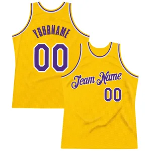 Custom Gold Purple-White Authentic Throwback Basketball Jersey FansIdea