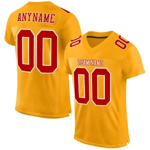 Custom Gold Red-White Mesh Authentic Football Jersey FansIdea