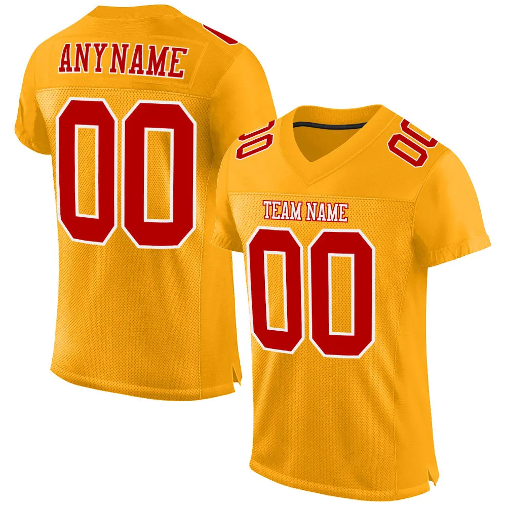 Custom Gold Red-White Mesh Authentic Football Jersey FansIdea