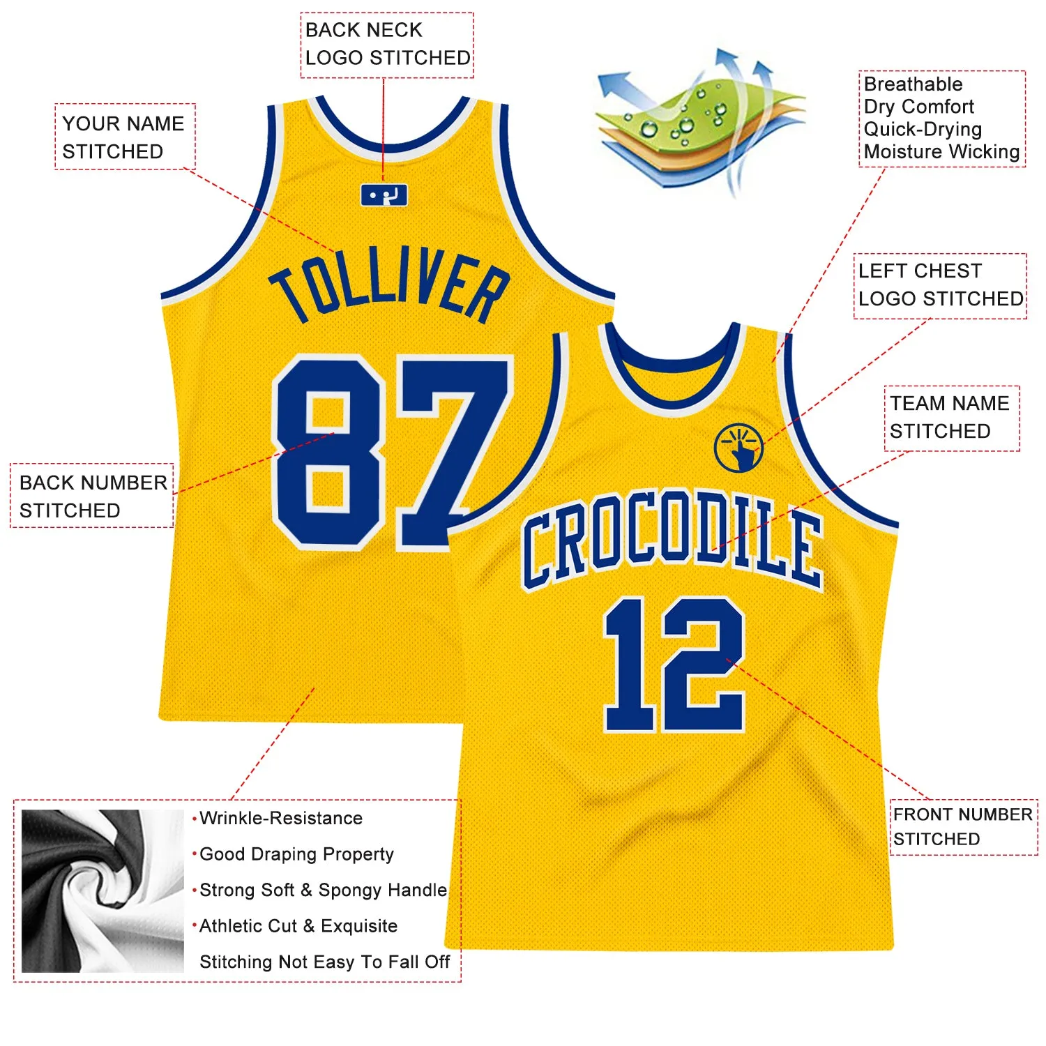 Custom Gold Royal-White Authentic Throwback Basketball Jersey FansIdea