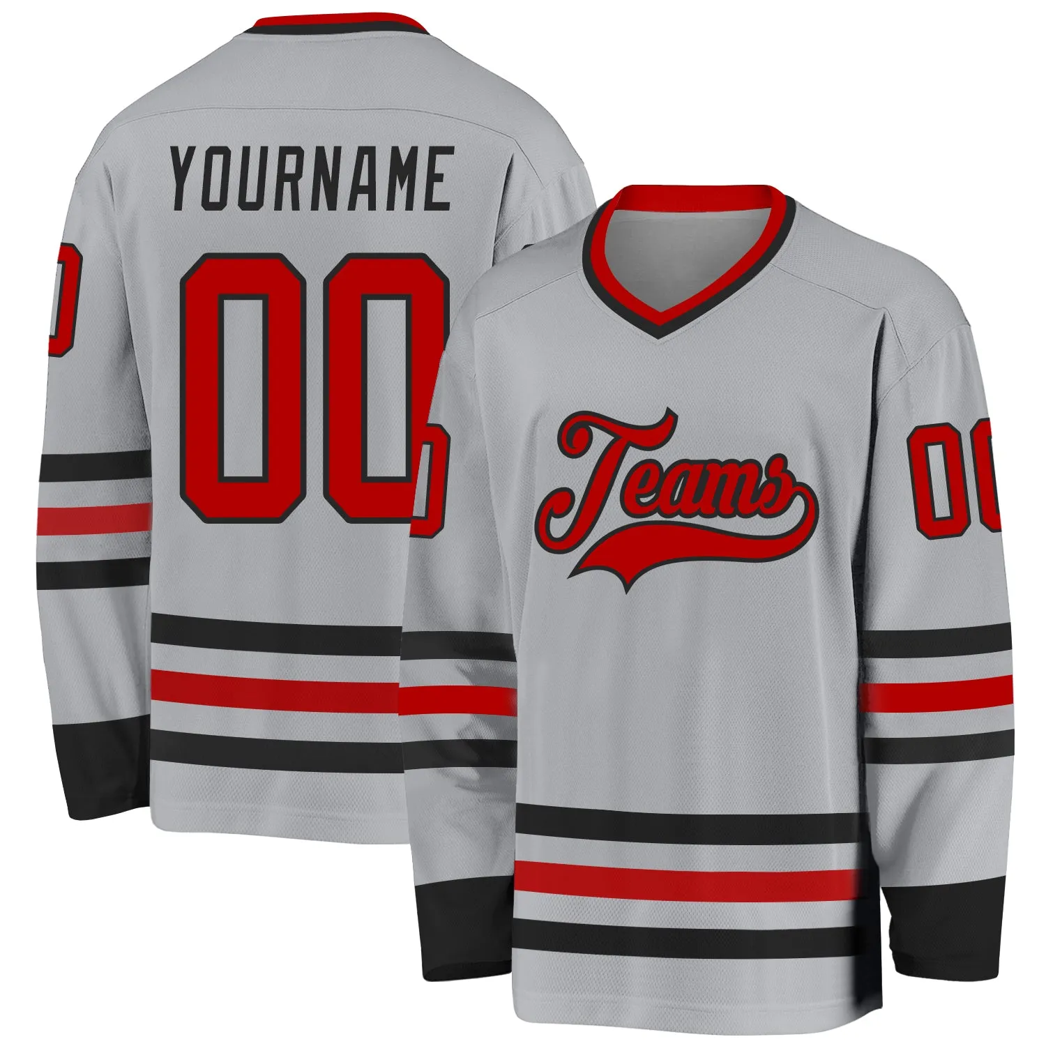 Custom Gray Red-Black Hockey Jersey FansIdea