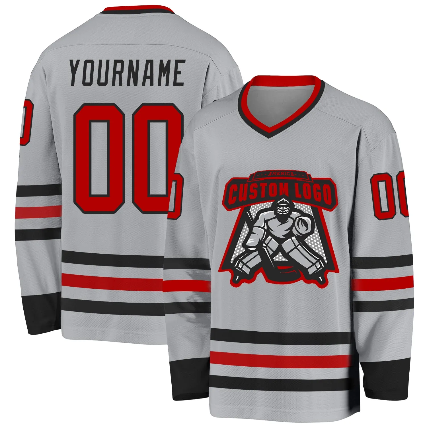 Custom Gray Red-Black Hockey Jersey FansIdea