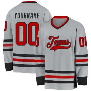 Custom Gray Red-Black Hockey Jersey FansIdea
